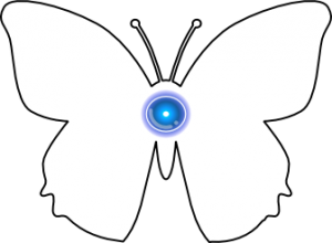 an outline of a butterfly and the soulchip symbol