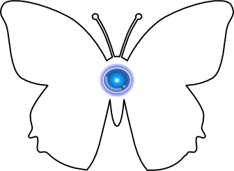 an outline of a butterfly and the soulchip symbol