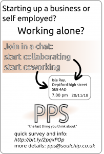 leaflet for PPS starter chat 20th Novermber at Isla Ray SE8 4AD